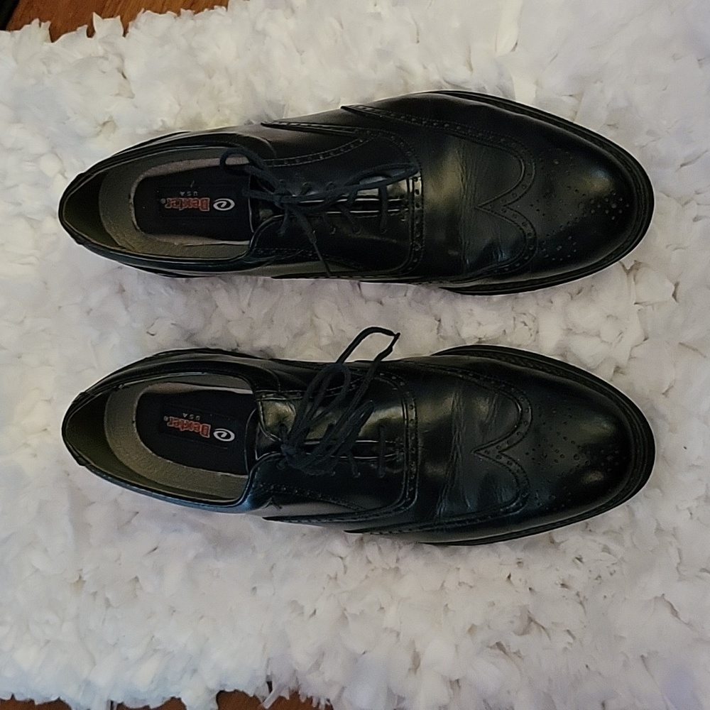 Dexter black leather wingtip oxford dress shoes lace up rubber sole Sz 13 EUC…